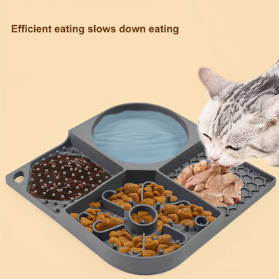 Pet Food Bowl Food Grade, Flexible, 4 Slots Design, Reusable, with Suction Cups, No Odor, Pet Dog Cat Licking Mat Slow Feeding Bowl, Pet Supplies