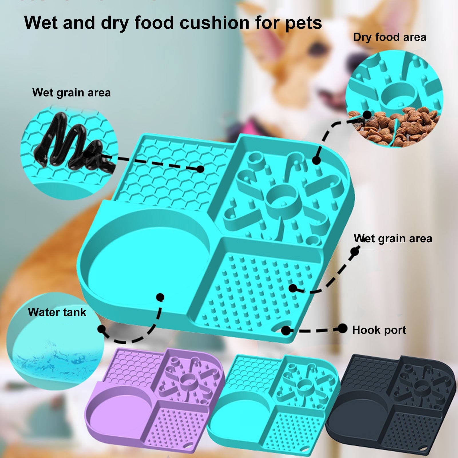 Pet Food Bowl Food Grade, Flexible, 4 Slots Design, Reusable, with Suction Cups, No Odor, Pet Dog Cat Licking Mat Slow Feeding Bowl, Pet Supplies